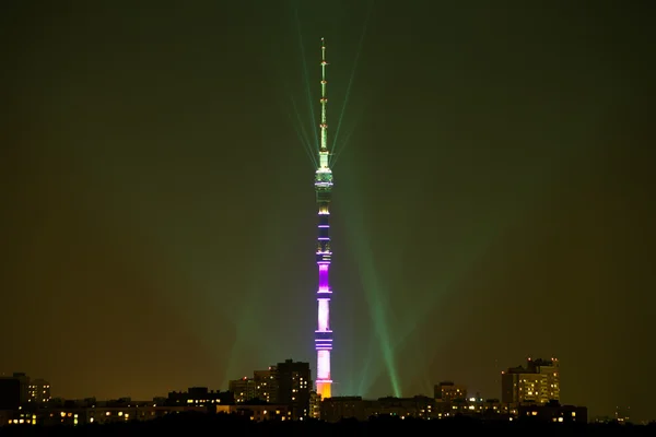 Luces nocturnas en Moscú y Torre de TV —  Fotos de Stock