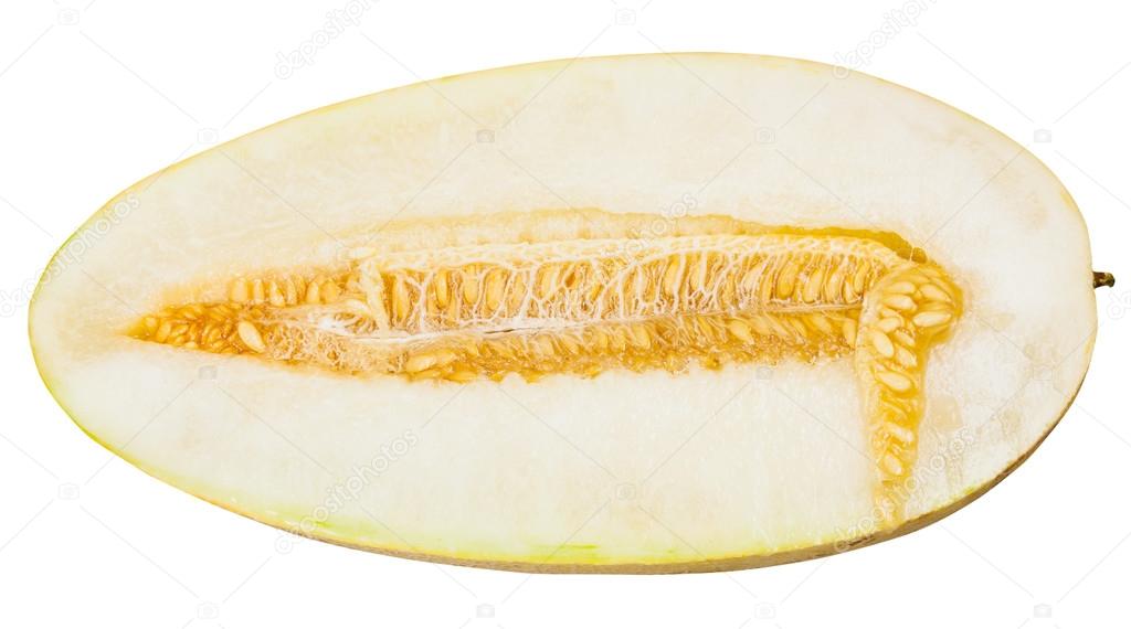 half of Uzbek-Russian Melon isolated on white