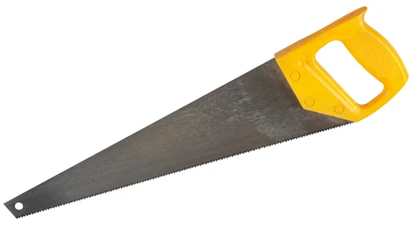 Crosscut hand saw with yellow handle isolated — Stock Photo, Image