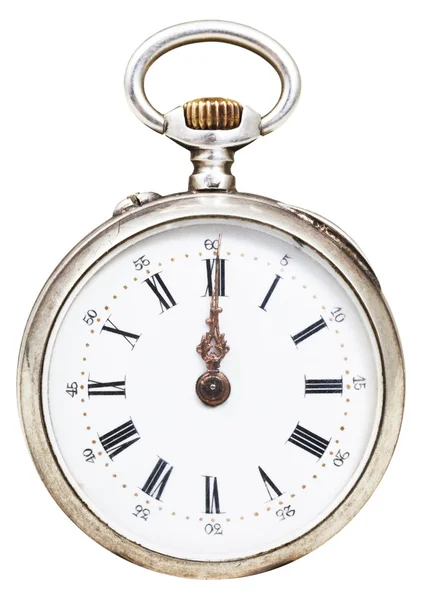 Twelve o'clock on the dial of retro pocket watch — Stock Photo, Image