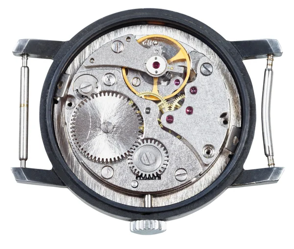 Mechanisch uurwerk van oude polshorloge geïsoleerd — Stockfoto