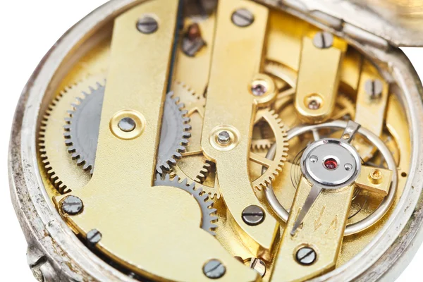 Round brass clockwork of retro pocket watch — Stock Photo, Image