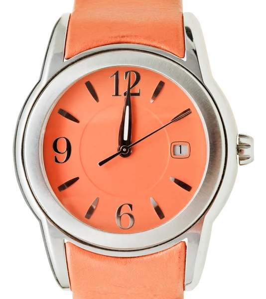 Douze heures sur le cadran de la montre-bracelet orange — Photo