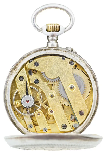 Bovenaanzicht van messing verkeer van vintage pocket watch — Stockfoto