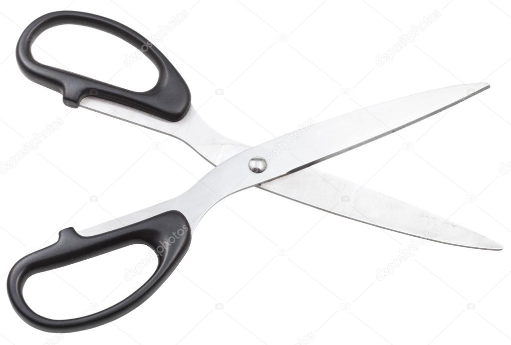open scissors for paper with black handles