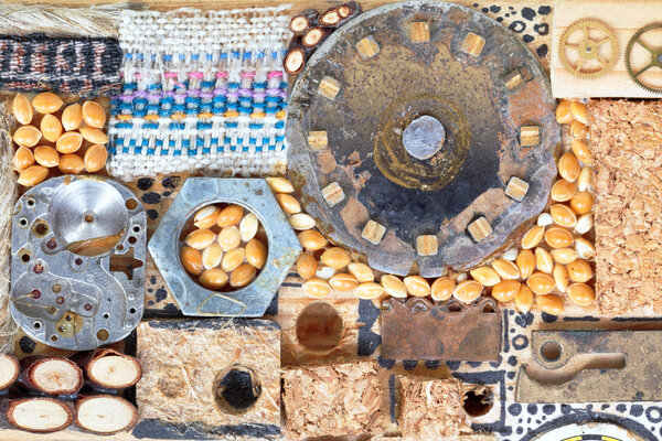 Background from wooden and mechanical objects