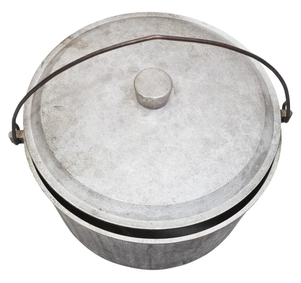 Ovansida av camping sotiga potten isolerad på vit — Stockfoto