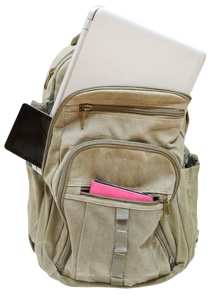 Utazás back pack, a mobil eszközök elkülönített — Stock Fotó