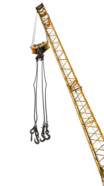 Crane boom with lifting hooks isolated on white — Stock Photo, Image