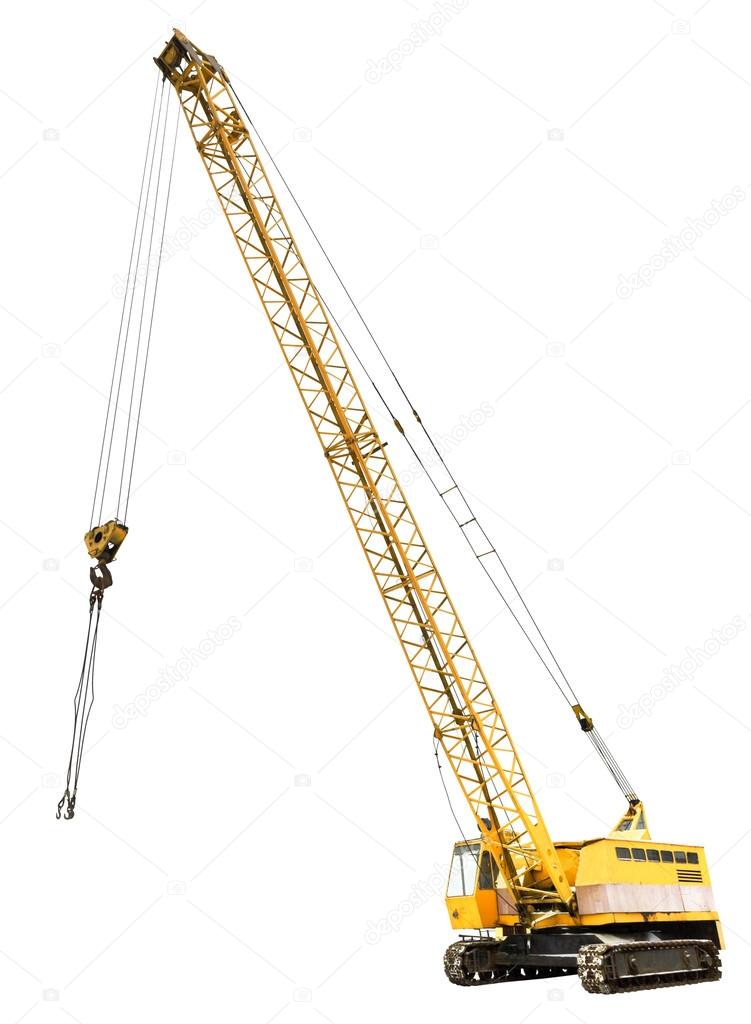 diesel electric yellow crawler crane isolated