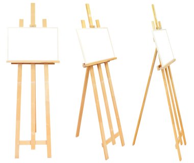 set of wooden easels with picture frame isolated clipart