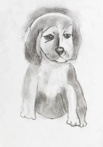 Детский рисунок - грустный щенок — стоковое фото