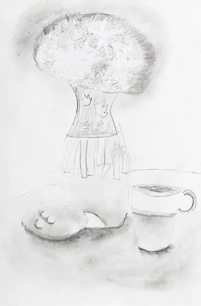 Dessin d'enfant - nature morte avec vase de fleurs — Photo