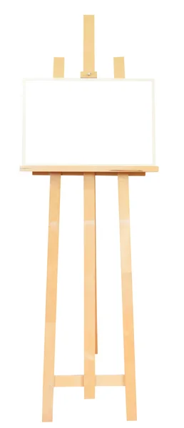 Cavalete de madeira com quadro de imagem isolado — Fotografia de Stock