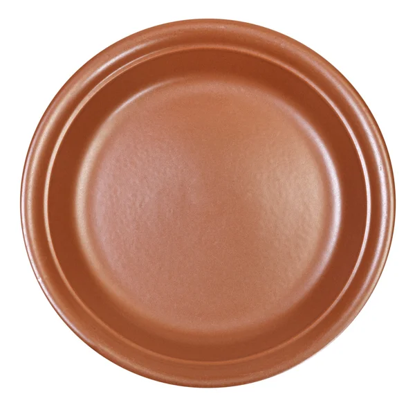 Top view of ceramic brown dinner plate isolated — Stock Photo, Image