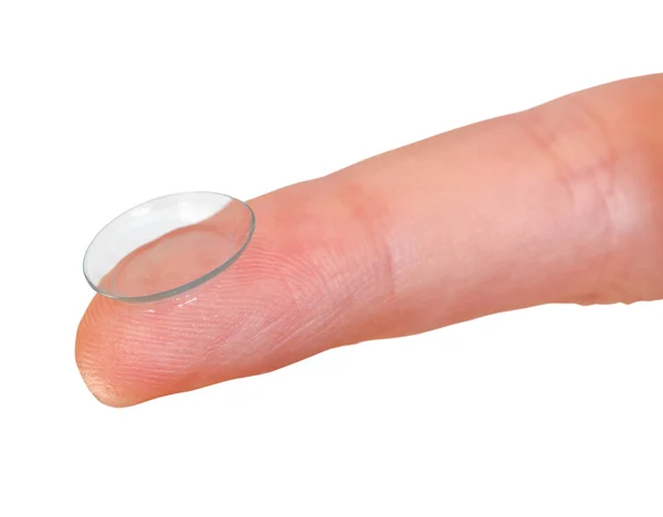 Contact lens on finger close up isolated — Stock Photo, Image