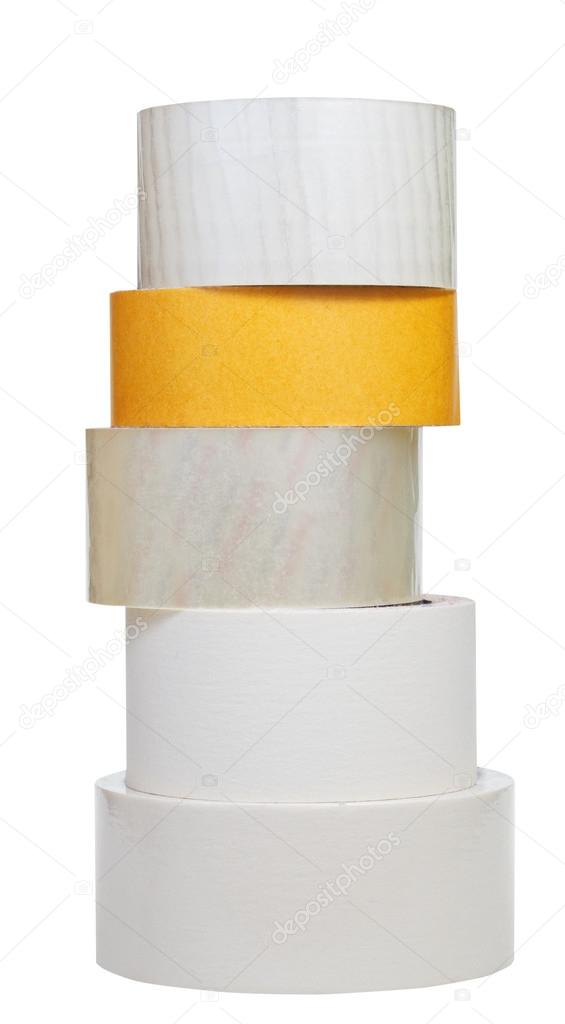 stack of adhesive tape rolls isolated on white