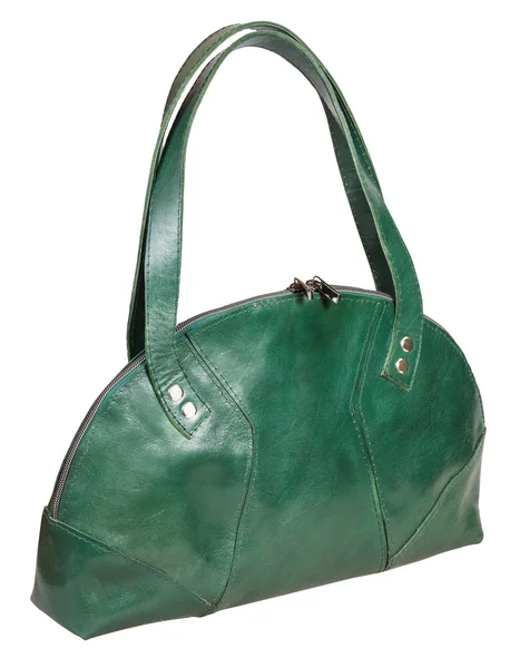 Grönt läder kvinnans väska isolerade — Stockfoto