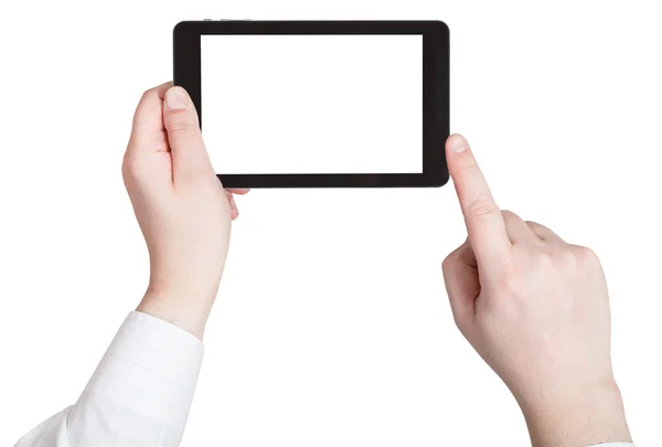 Empresário dedo clicando tablet pc — Fotografia de Stock