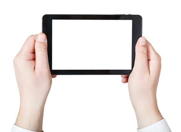 Affärsman händer håller tablet-pc — Stockfoto