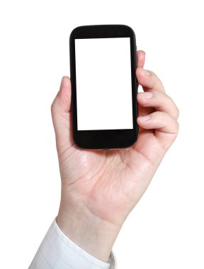 smartphone ekran dışarı kesim ile işadamı tutar