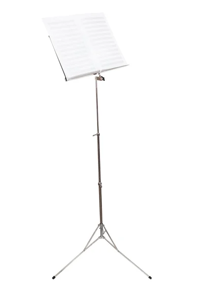 Soporte de música con libro en blanco aislado en blanco —  Fotos de Stock