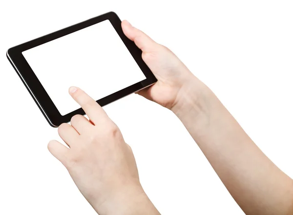 Finger tryck på TabletPC med utskuren skärm — Stockfoto