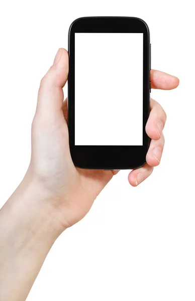 Hand holds smartphone isolated — Stock Photo, Image