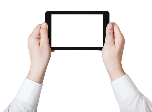 Affärsman händer som håller TabletPC — Stockfoto