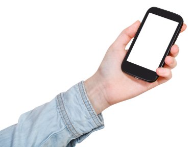 cep telefonu izole gömlek elinde tutan
