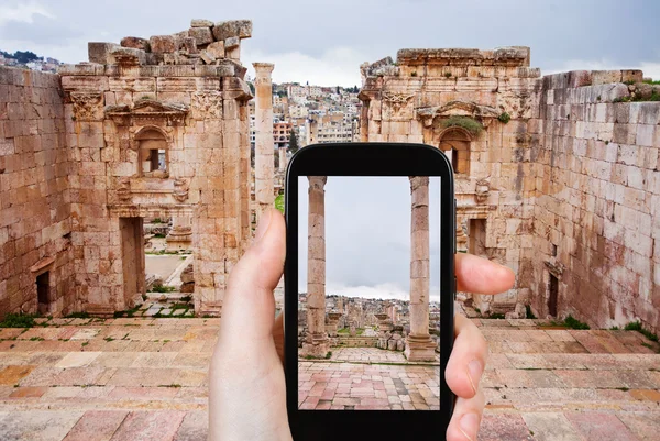 photo of ancient town Gerasa and modern Jerash