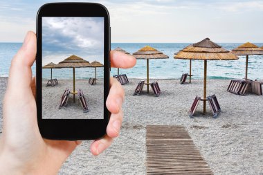 turist alarak fotoğraf boş Ionian sea Beach