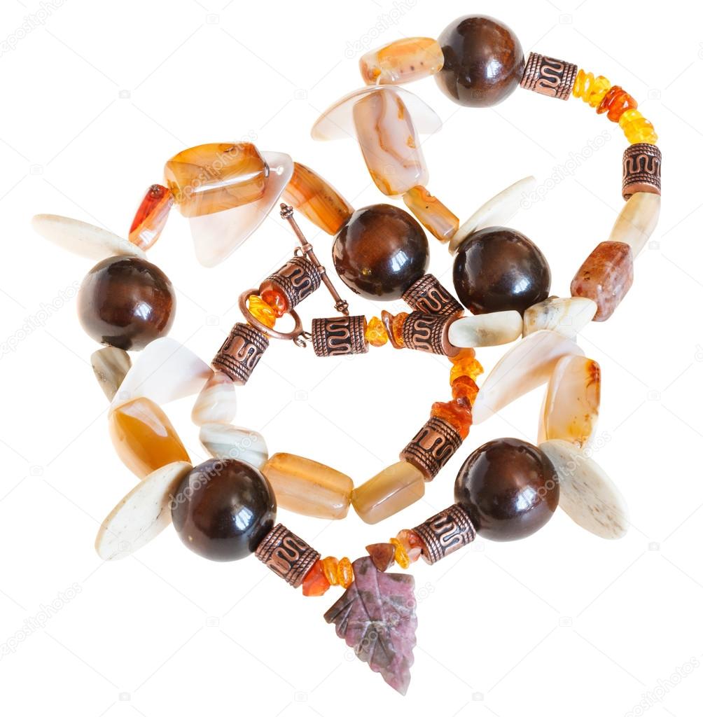 necklace from mineral stones and wooden balls