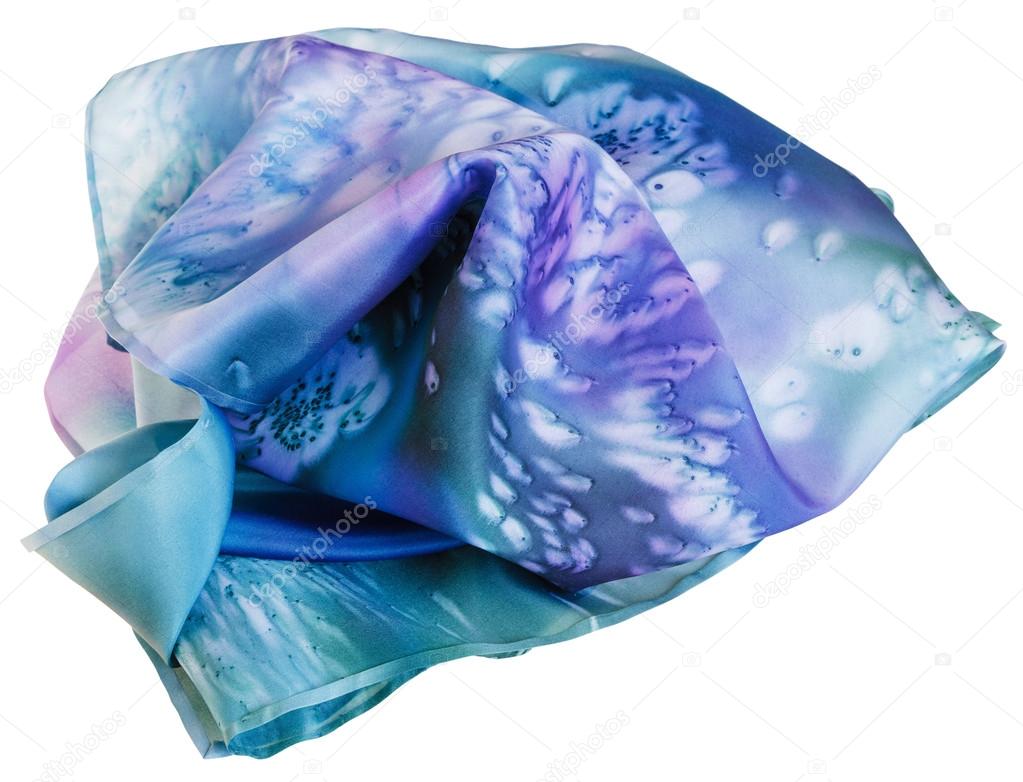 silk scarf painted by blue batik isolated
