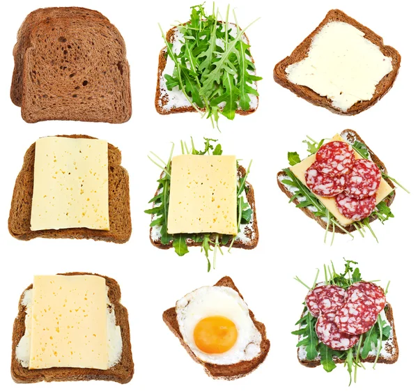 Set of sandwiches from toasted brown bread — Stock Photo, Image