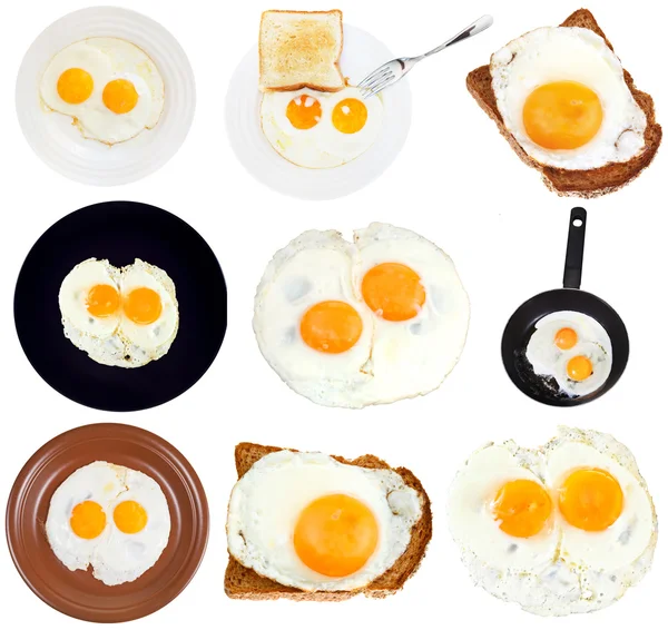 Set from fried eggs isolated on white — Stock Photo, Image