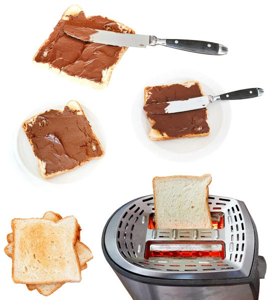 甜蜜的三明治-面包配上巧克力酱 — 图库照片