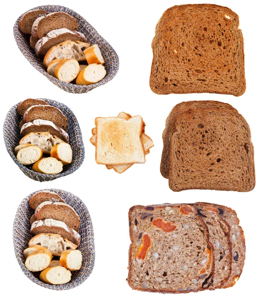 Reihe von Scheibenbrot isoliert auf weiß — Stockfoto