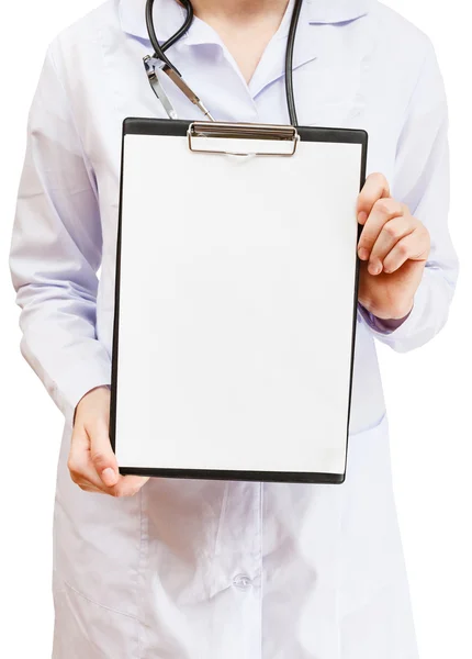 Nurse holds clipboard with blank paper — Stock Photo, Image