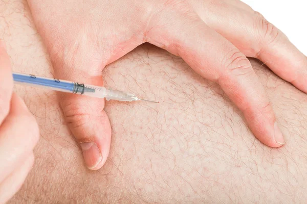 Diabetic insulin injections in the thigh — Stock Photo, Image