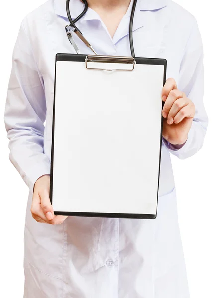 Медсестра держит планшет с чистой бумагой Лицензионные Стоковые Изображения
