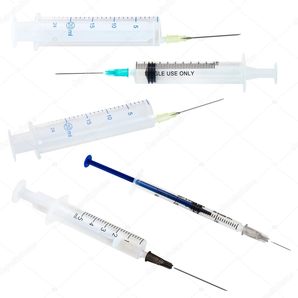 set of empty medical plastic disposable syringes