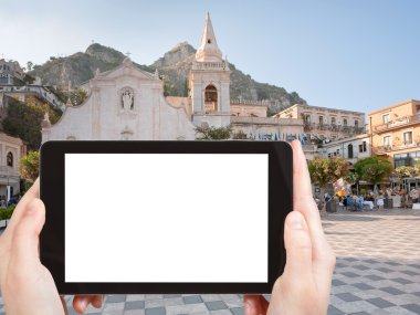 turist Piazza IX Aprile Taormina'da fotoğraf arşivi