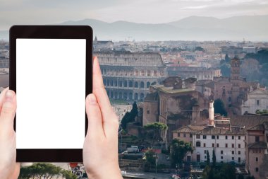 turist Roma'da antik Coliseum fotoğraf arşivi