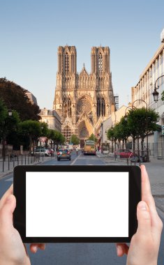 turist fotoğraf Katedrali Reims, Fransa