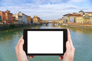 turist Floransa'daki Ponte Vecchio fotoğraf arşivi