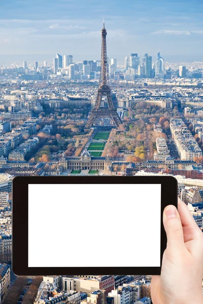 Turist fotografi Paris skyline med Eiffeltornet — Stockfoto