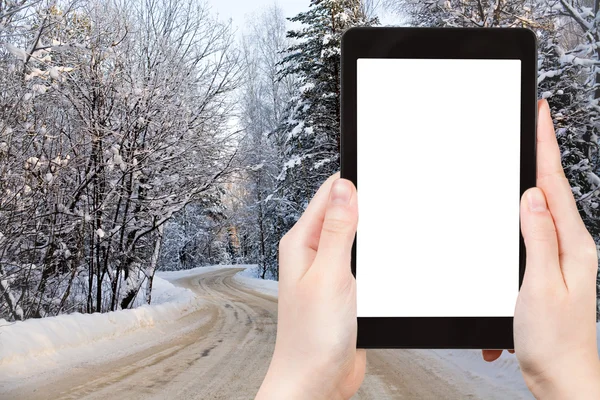 Foto van landweg in besneeuwde Russische bos — Stockfoto