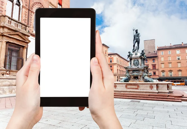 Tourist photographs of Fountain of Neptune Bologne — Stock Photo, Image