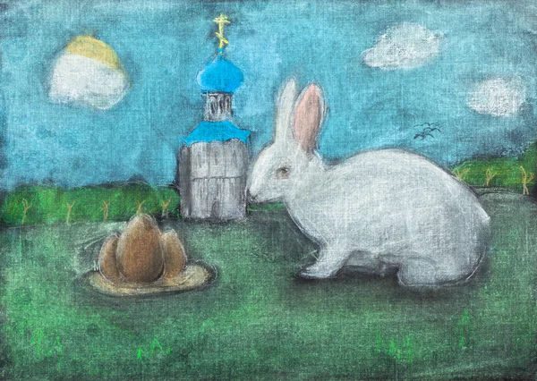 Enfants dessin de symboles de Pâques par pastel sec Images De Stock Libres De Droits